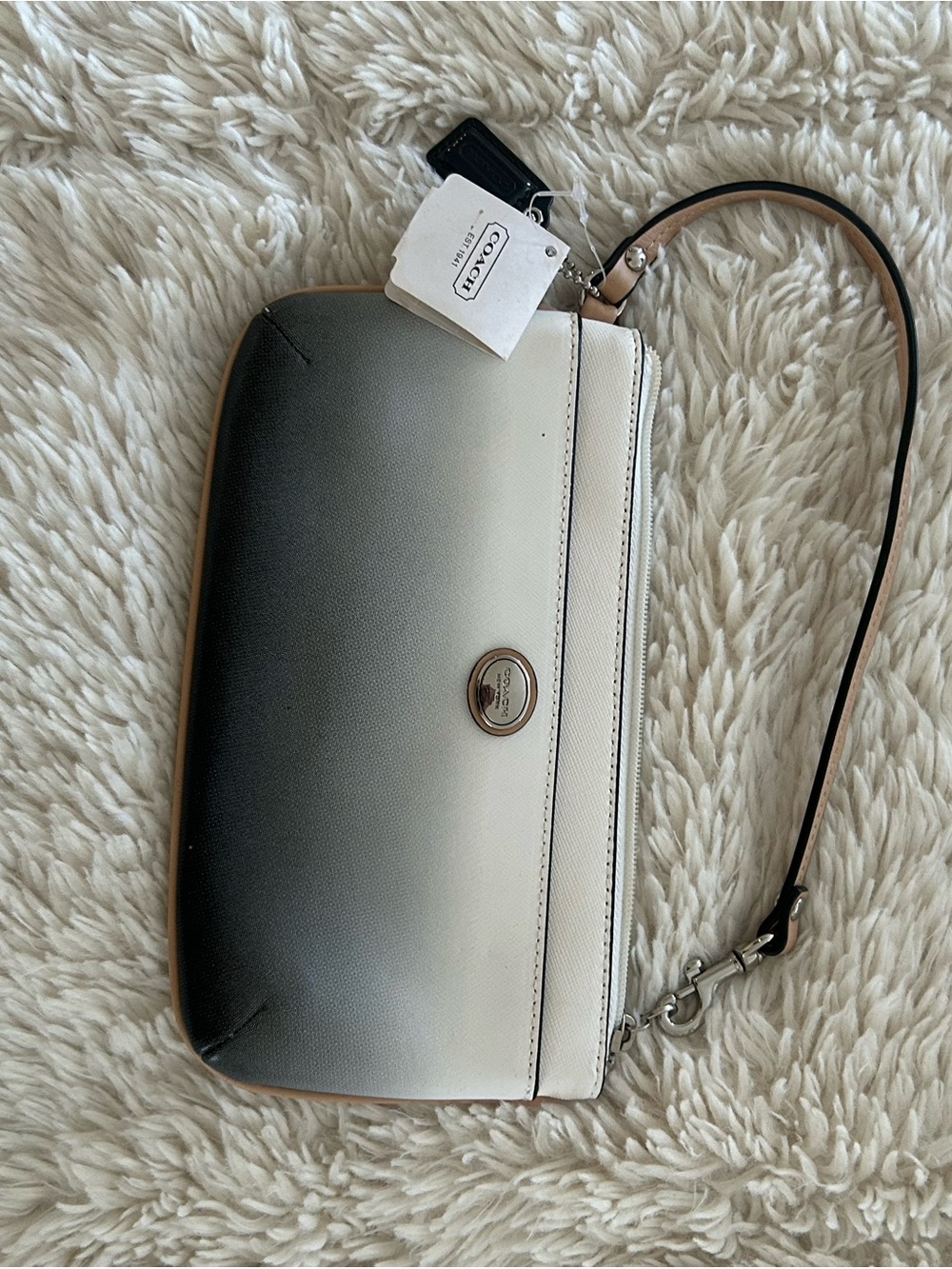 Coach Ombre Leather Wristlet in Cream and Gray with Tan Trim